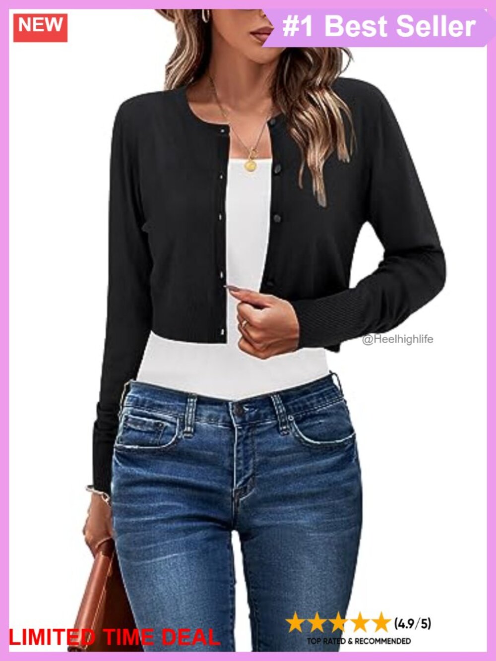 Cropped Cardigan Sweater Crew Neck Button Down Open Front Knit Bolero Shrug